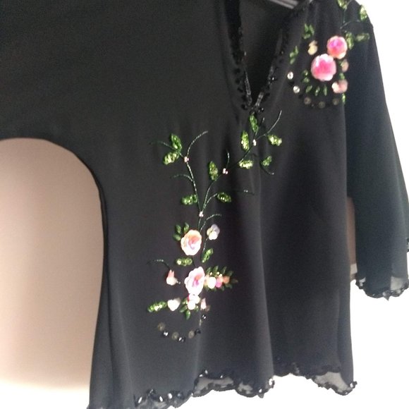 vintage 80s sequin beaded sheer floral top EUC - Picture 3 of 14